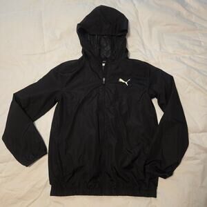 PUMA Black Full-Zip Hooded Windbreaker Jacket with Back Logo
